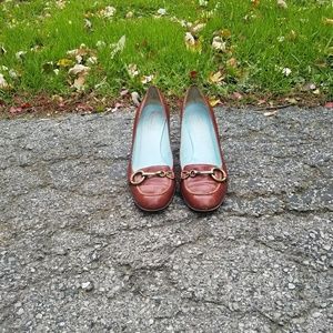 Dark maroon Coach high heeled shoes with buckle